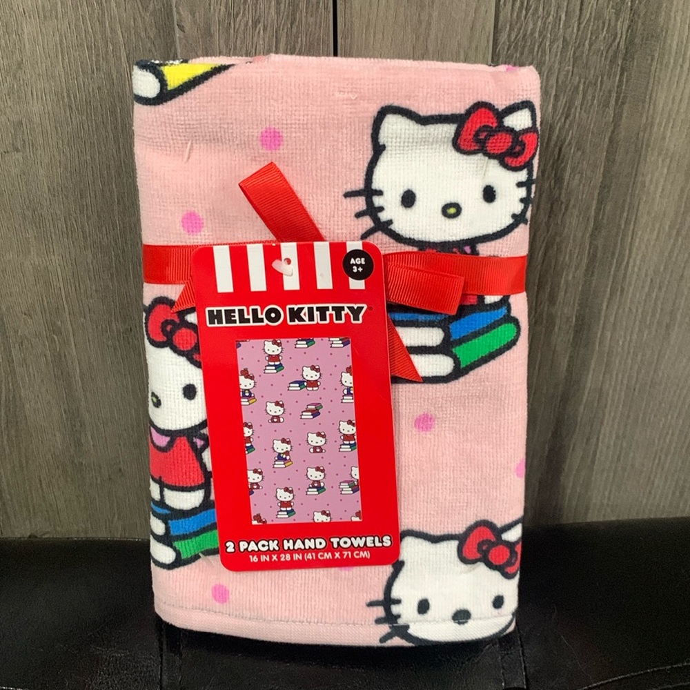 New Hello Kitty Pink Back To School Set Of 2 Hand Towels Towel With Tag & Bow